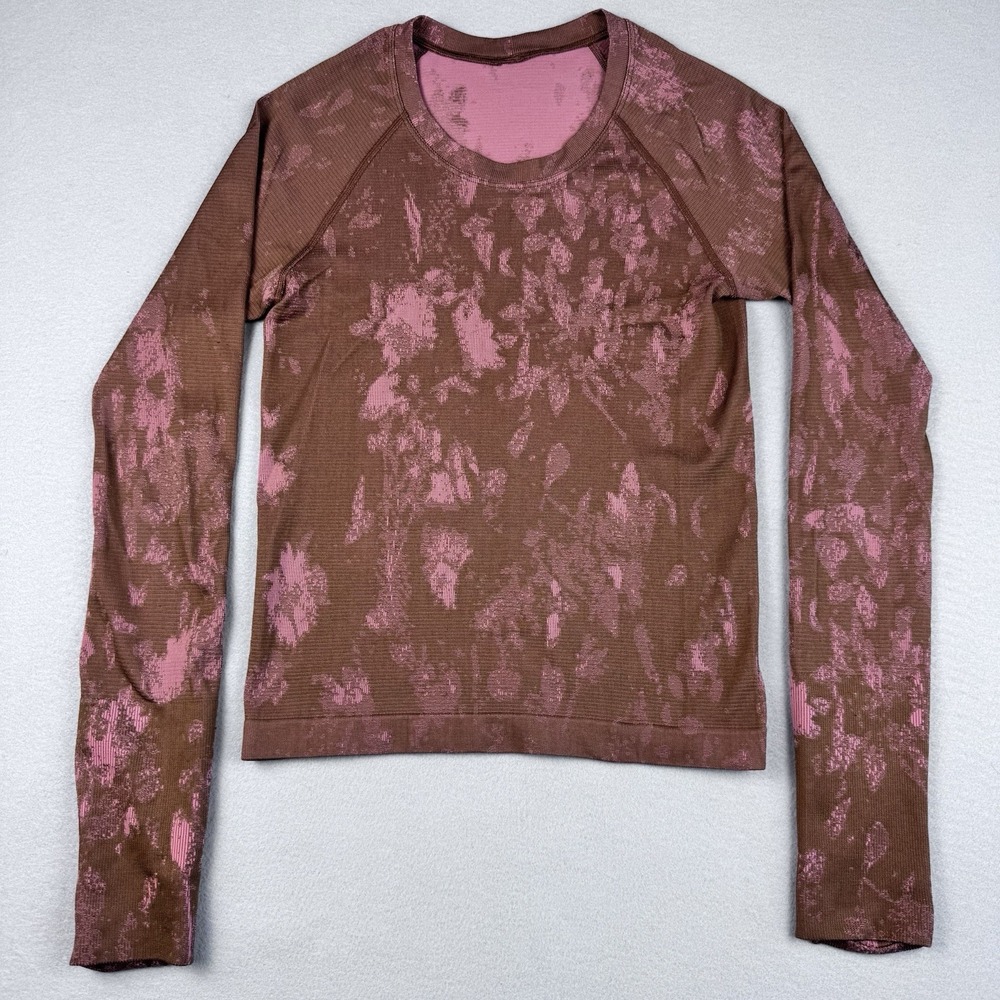 Lululemon Swiftly Tech T-Shirt Women 4 Long Sleeve Performance Gym AOP Athletic
